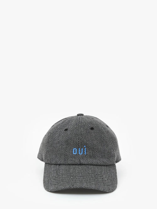 Wool Baseball Hat in Embroidered OUI Black & White
