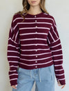 Piper Cabana Stripe Cardigan in Wine & Pink