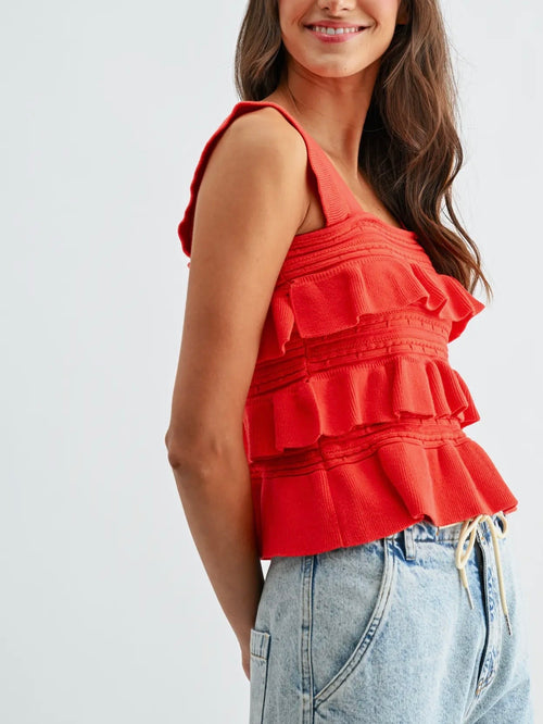 Ruffle Rendezvous Blouse in Tomato