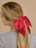 Holiday Satin & Rhinestone Bow Scrunchie
