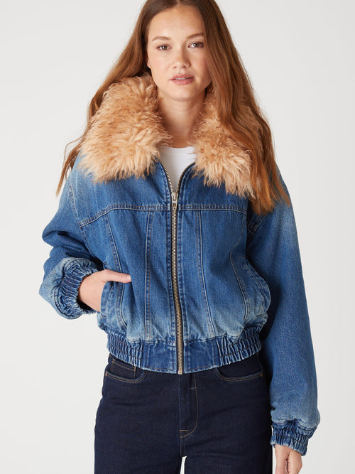 Cozy Up Jacket in Denim Faux Fur