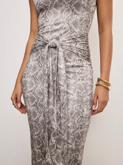 Slinky Jersey Ruched Midi Dress in Snake