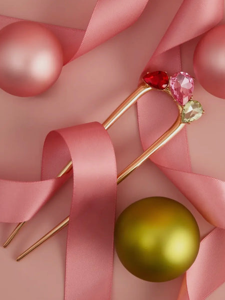 Holiday Gemstone French Hair Pin