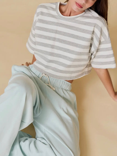 It's A Short Story Crop Tee in Grey Stripe