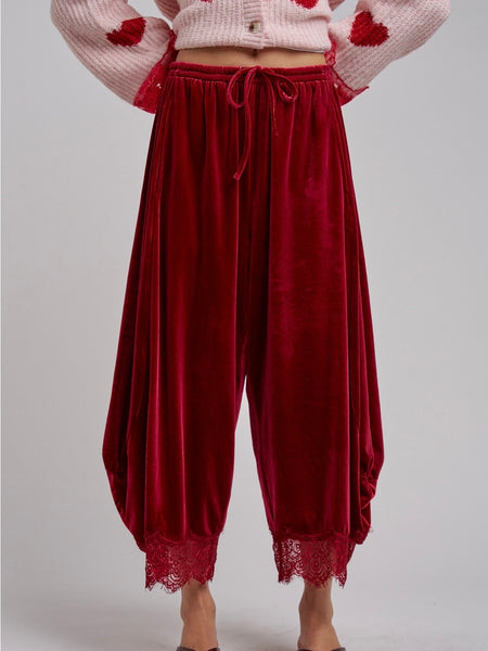 She's The Boss Velvet Balloon Pants in Red