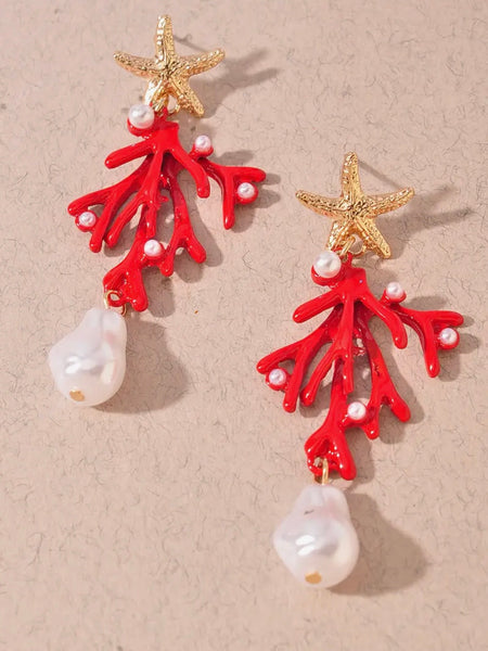 Starfish & Coral Earrings in Red