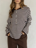 Oversized Striped Piper Henley in Brown & Cream