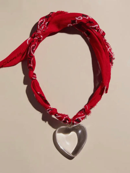 Acrylic Heart Red Bandana Necklace