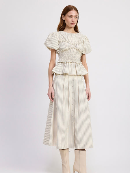 Azra Top in Ivory & Navy Pinstripe