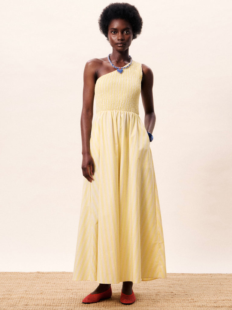 FRNCH Selkie One-Shoulder Organic Cotton Fit & Flare Dress in Beurre at Nordstrom, Size Large
