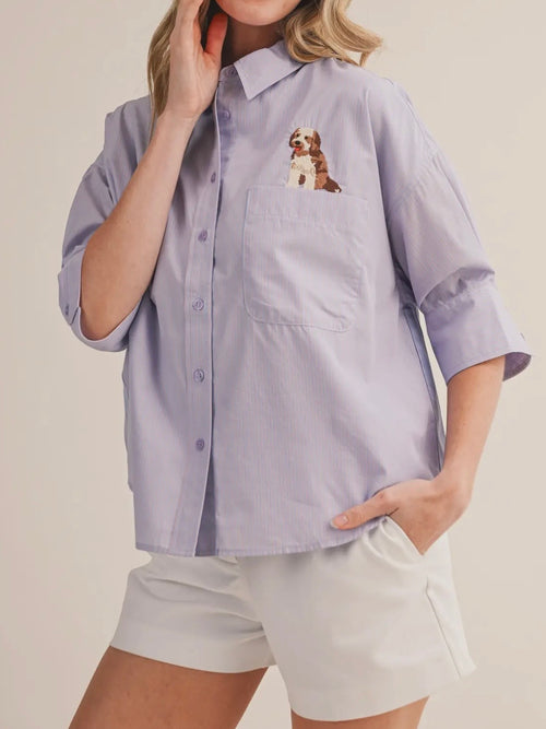Pocket Pup Button Up in Blue Stripe