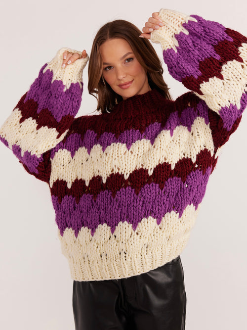 Margot Bobble Knit Sweater in Pink Stripe