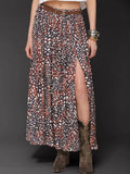 Belted Cheetah Print Maxi Skirt in Brown