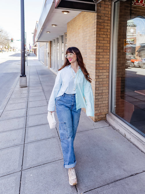 My Other Side Button Up in Mint Combo