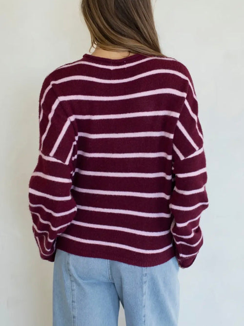 Piper Cabana Stripe Cardigan in Wine & Pink