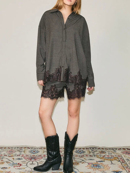 All About That Lace Button Up in Brown Plaid