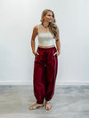 Piped Balloon Pants in Burgundy