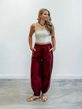 Piped Balloon Pants in Burgundy