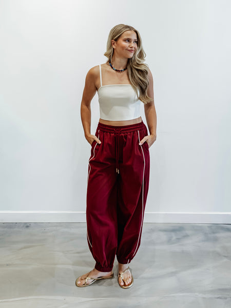 Piped Balloon Pants in Burgundy
