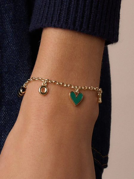 Campbell Heart Charm Bracelet in Green