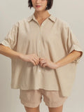 Rise & Stripe Button Down in Taupe