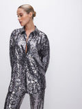 Sequin Party Shirt in Gunmetal