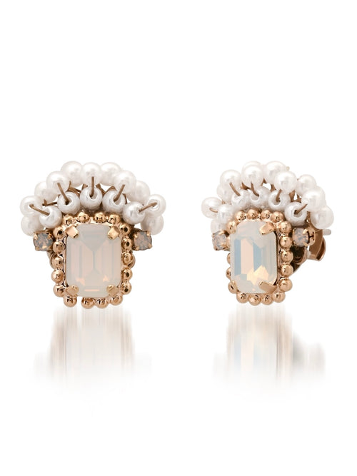 Milky White Crystal & Pearl Studs