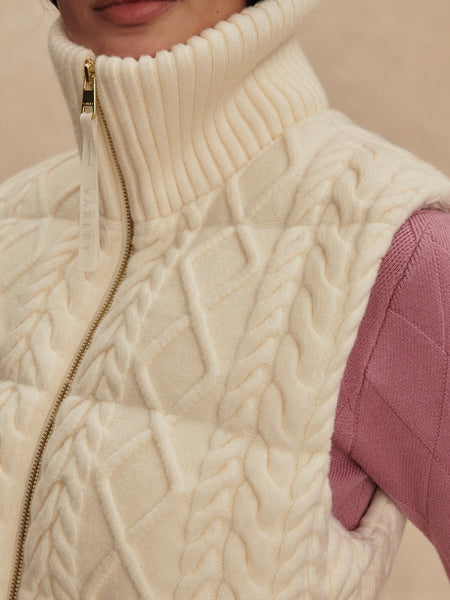 Irina Cable Knit Gilet in Egret