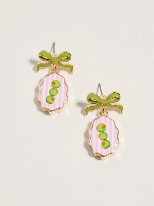 Bow Tile Earrings in Olive