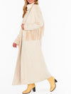 Sierra Fringe Maxi Jacket in Cream Faux Suede