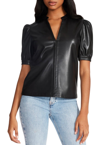 Jane Faux Leather Top in Black