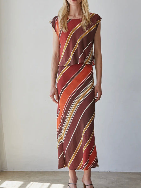 Sunset Stripe Skirt in Chocolate Rust
