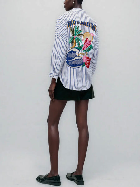 Meet Me In Rio Embroidered Top in Blue