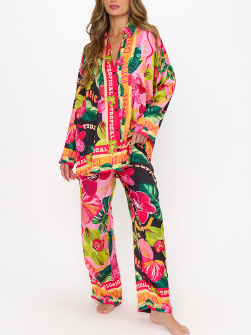 Sleep In PJ Set in Hot Tropic Nights Silky