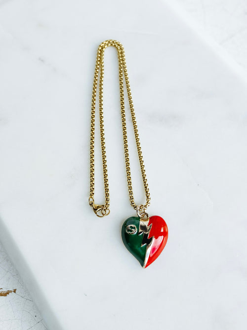 Repurposed Red & Green Lightning Charm Necklace