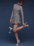 Bubble Sequin Mini Skirt in Silver