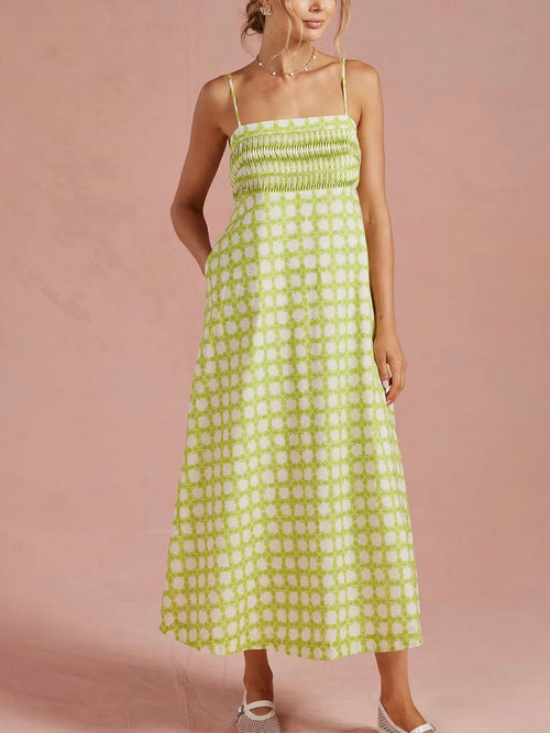 Pintucked Palm Dress in Chartreuse