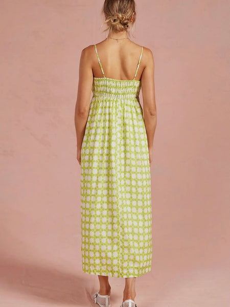 Pintucked Palm Dress in Chartreuse