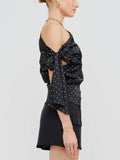 To Tie For Top in Black Polka Dot