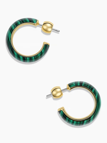 Paseo Marble Small Hoops in Malachite Marble Gold