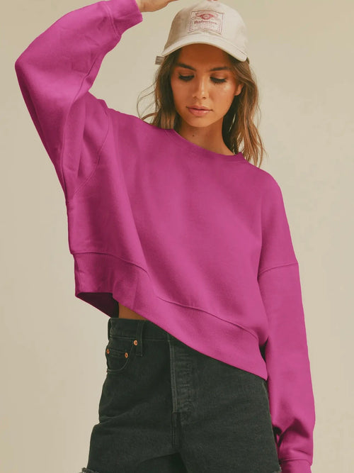Cropped To The Core Sweatshirt in Fuchsia