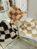 Straw Checked Bucket Hat in Ivory