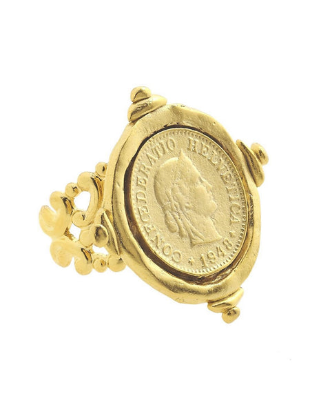 Handcast Gold Coin Adjustable Ring