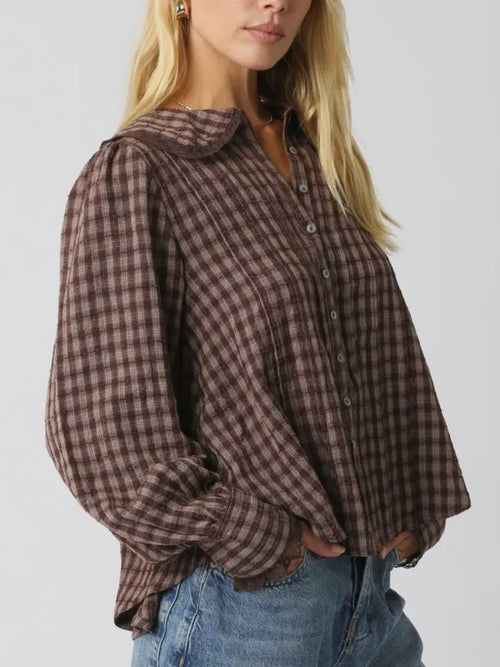 We're All Plaid Here Blouse in Brown