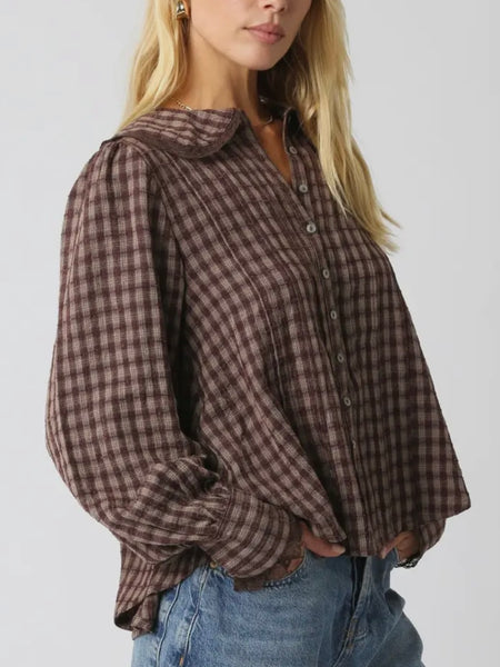 We're All Plaid Here Blouse in Brown