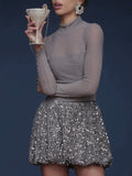 Bubble Sequin Mini Skirt in Silver