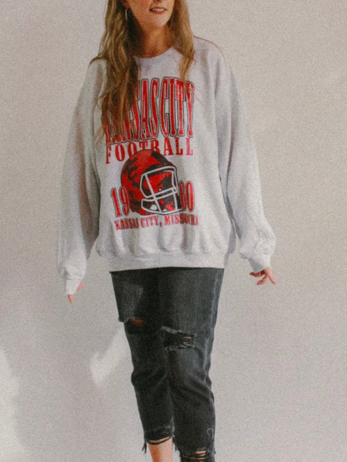 90's KC Football Oversized Sweatshirt in Grey