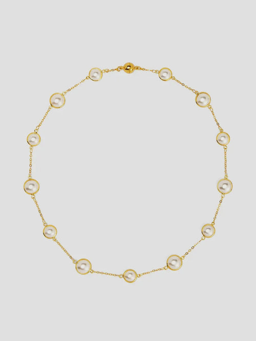 Half Pearl & Chain Magnet Short Necklace