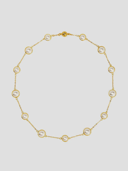 Half Pearl & Chain Magnet Short Necklace
