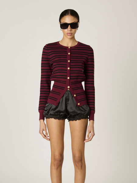 Baxter Stripe Cardigan in Oxblood
